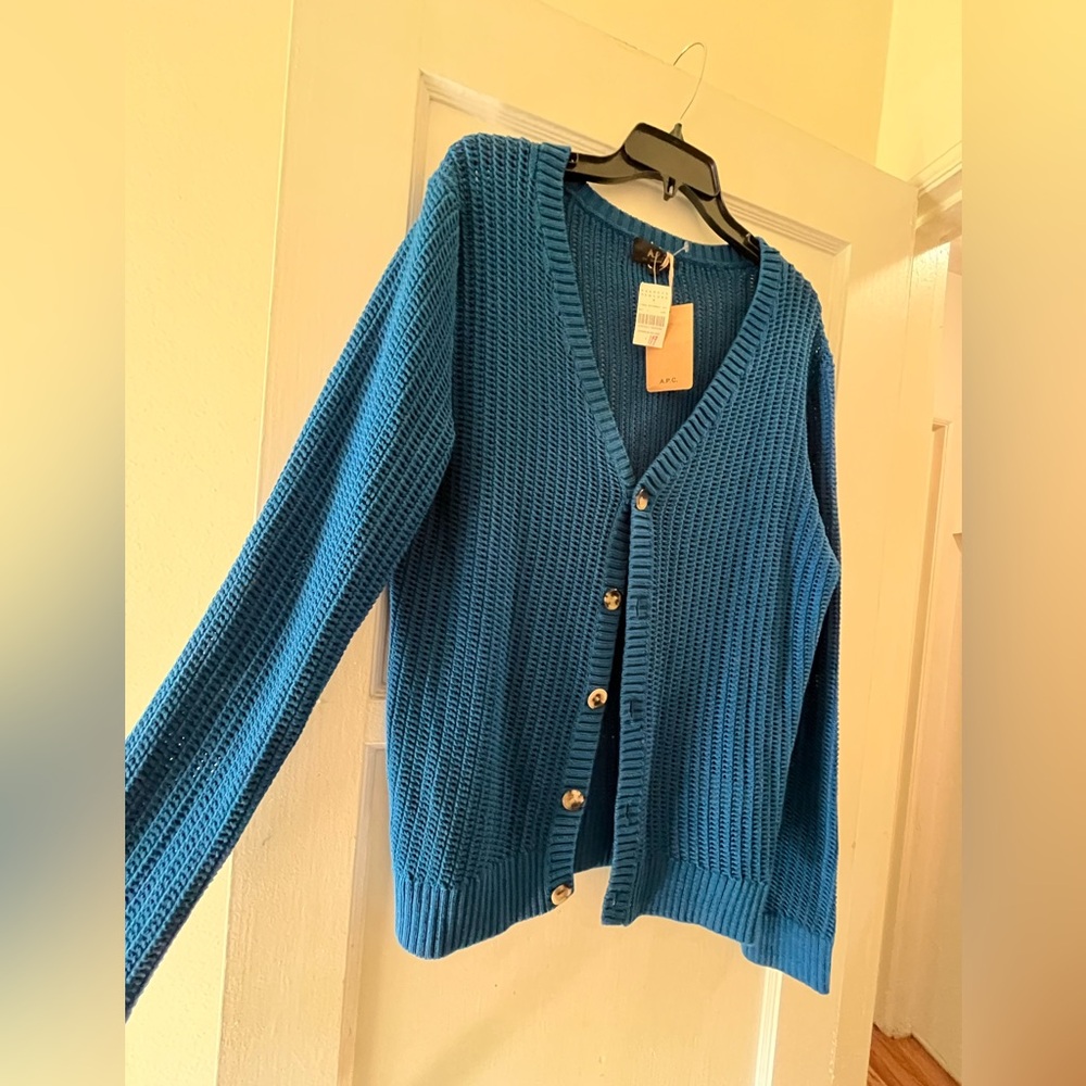 A.P.C. Royal blue chunky knit cardigan size large New NWT from Barney’s